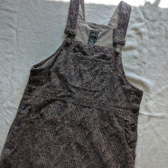 Vintage Eddie Bauer Paisely Corduroy Overall Midi Dress - Picture 1 of 5